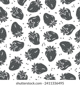 Patrón de fresas sin mar. Fresa salvaje. Fondo blanco y negro de Berries. Papel tapiz de Berry Fruit. Excelente para el material textil, papel de ajuste, embalaje, etc. Ilustración vectorial