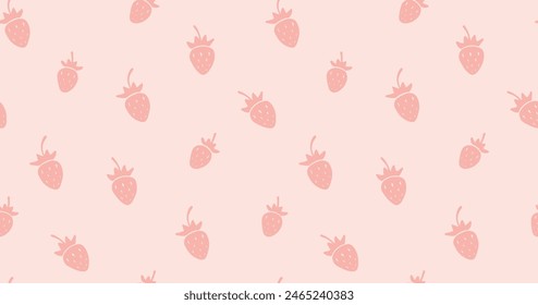 Strawberries seamless vector pattern on pink background