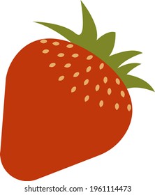 Strawberries with seeds and green leaves