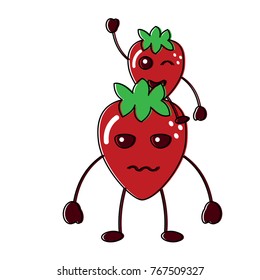 strawberries serious and happy fruit kawaii icon image 