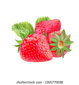 Strawberries. Set. 3d vector icon. Realistic. Vector illustration.