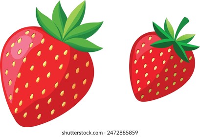 Strawberries are small, red, and juicy fruits known for their sweet and slightly tart flavor. They are characterized by their vibrant red color, heart-like shape, and tiny seeds covering their surface