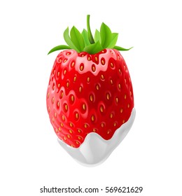 Strawberries in Sour Cream. Illustration on White for Design