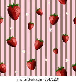 Strawberries and Stripes Seamless Background - Vector Illustration