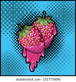 strawberries sweet dripping pop art style