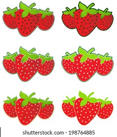Strawberries - Trio of ripe red strawberries - six different stylized options - seed colors vary, outline varies, options may have gradient colors or be flat colors