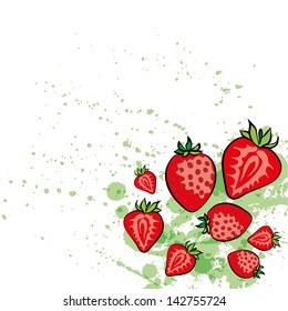 strawberries vector background with green blots, design and simple