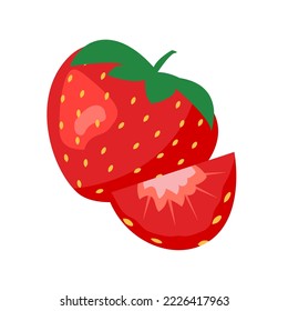 Strawberries. Vector cartoon drawing of strawberries. Isolated vector object on white background. Popular red berry. 