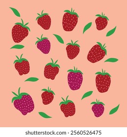 Strawberries, vector drawing. Berry set for the print. Juicy berries are seasonal.