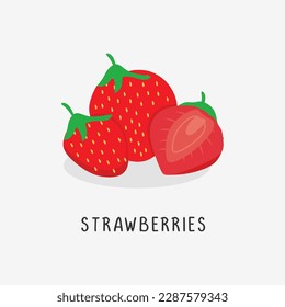 strawberries vector flat illustration, isolated on white background