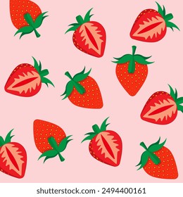  strawberries vector.strawberries icon and sliced strawberry on pink background