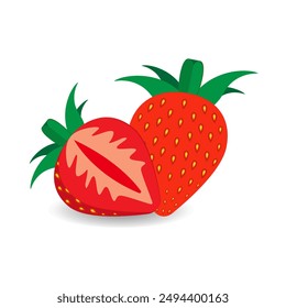  strawberries vector.strawberries icon and sliced strawberry on white background