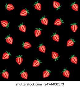  strawberries vector.strawberries icon and sliced strawberry on black background