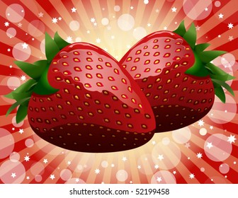 Strawberries with Vibrant Red Background - Vector Illustration