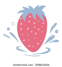 Strawberries with water drops. Vector illustration in cartoon style isolated on a white background.