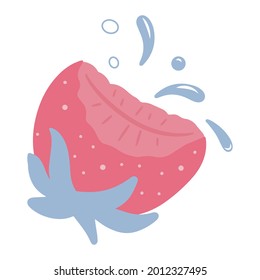 Strawberries with water drops. Vector illustration in cartoon style isolated on a white background.