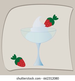 Strawberries with whipped cream. Isolated object