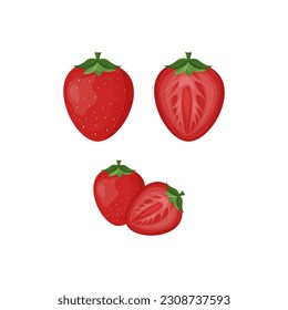 fresas en forma entera y cortada.ilustración vectorial de bayas