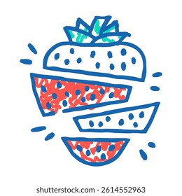 strawberries whole cut pieces doodle icon sketch vector. strawberries whole cut pieces sign. isolated symbol illustration