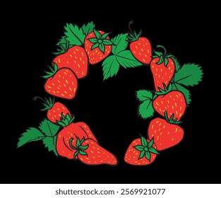 strawberries wreath in a circular arrangement, ideal for branding, food labels, seasonal promotions, and educational materials.