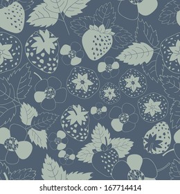 Strawberries.Vector  background with fruits and flowers.Seamless pattern can be used for wallpapers, pattern fills, web page background,surface textures.Bright children's cartoon  fruits and flowers.