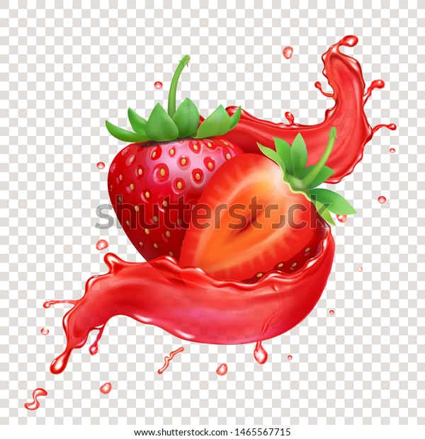 Strawberry 3d\
realistic transparent splash of\
juice.