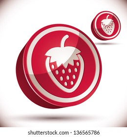 Strawberry 3d vector icon isolated on white background.