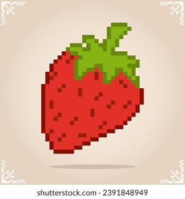 Fresa en arte de píxeles de 8 bits. Píxeles de frutas para activos de juego en ilustraciones vectoriales.
