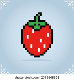 Strawberry in 8 bit pixel art. Fruit pixels for game assets in vector illustrations.