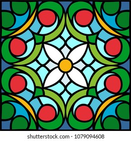 Strawberry abstract design, vector illustration, stained glass window