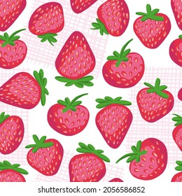 Strawberry abstract hand drawn seamless pattern on white  background for typography, textiles or packaging design. 
