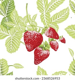 Strawberry abstract hand drawn seamless pattern on white background for typography, textiles or packaging design