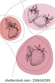 Strawberry Abstract Hand Painted Illustrations for Wall Decoration, Postcard, Social Media Banner, Brochure Cover Design Background. Modern Abstract Painting Artwork. Vector Pattern
