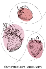 Strawberry Abstract Hand Painted Illustrations for Wall Decoration, Postcard, Social Media Banner, Brochure Cover Design Background. Modern Abstract Painting Artwork. Vector Pattern