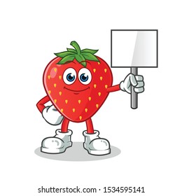 strawberry announcement board mascot vector cartoon illustration