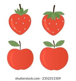 Strawberry and apple fruit icon sign isolated on white background vector illustration.
