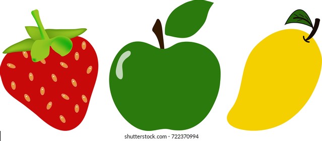 Strawberry apple and mango vector, icon.