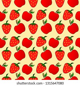 strawberry and apple seamless pattern with yellow color