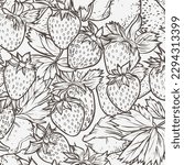 Strawberry Art: Seamless Patterns of Strawberries and Leaves in Sketch Style