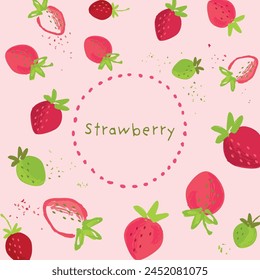 Strawberry background frame, Vector hand drawn illustration.