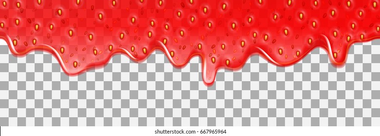 Strawberry background jam. Seamless pattern of dripping abstract sweet red syrup. Vector splashing sugar background