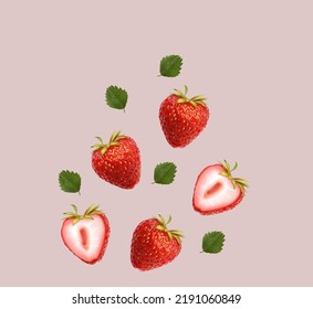 Strawberry background, realistic strawberry fruit, summer banner, delicious fresh fruits vector