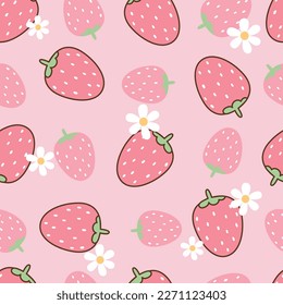 strawberry background Seamless vector pattern in cartoon style. design used for fabric, newborn apparel, textiles, and wallpaper