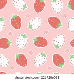 strawberry background Seamless vector patterns in cartoon style. Used for printing wallpaper, baby clothes pattern. - Shutterstock ID 2267286031