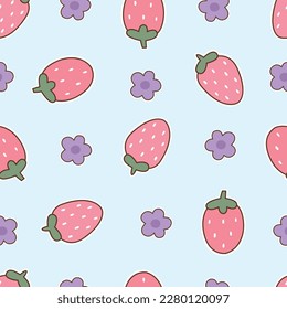 strawberry background Seamless vector patterns in cartoon style. Used for printing wallpaper, and baby clothes patterns.