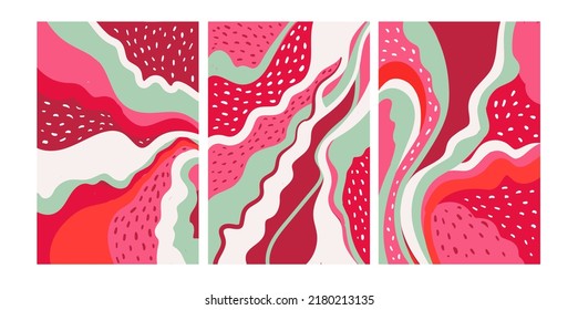 Strawberry background. Set of abstract compositions with strawberries.