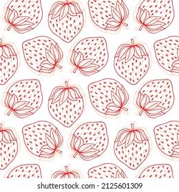 Strawberry. Background, wallpaper, seamless. Sketch.Red outline.