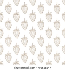 Strawberry. Background, wallpaper, seamless. Sketch. Monochrome. The background is white.