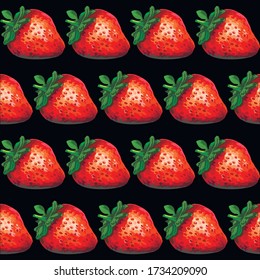 Strawberry backgrounds. Pattern with berries on a black background. Banner. Fashion style.