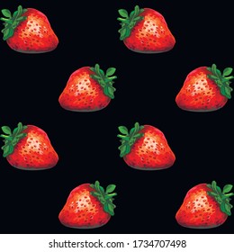 Strawberry backgrounds. Pattern with berries on a black background. Banner. Fashion style.